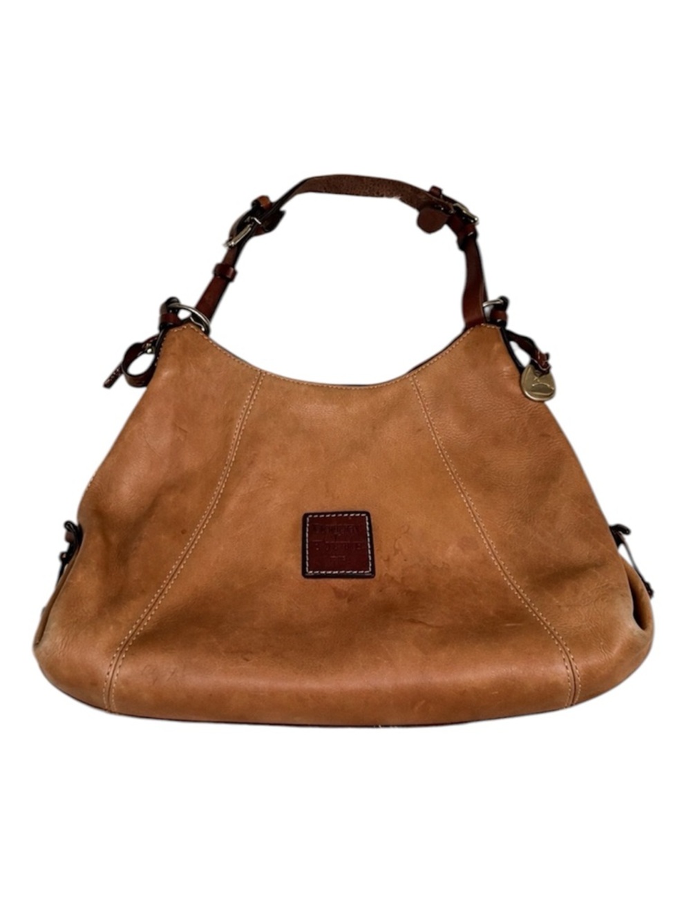 Vintage Dooney & Bourke East West Slouch Leather Shoulder Bag Camel Tan Hobo
